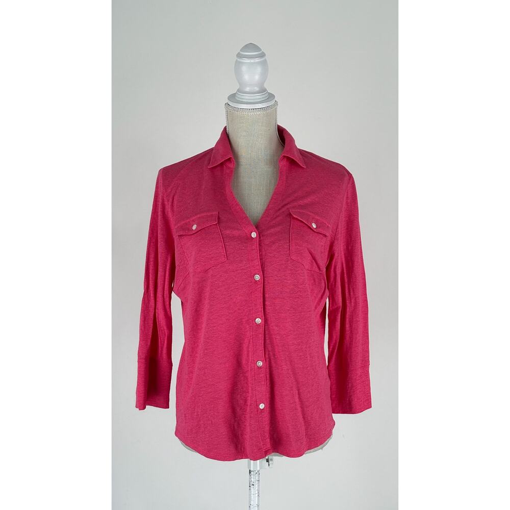 J McLaughlin Linen Blend Brynn 3/4 Sleeve Shirt Pink Womens Size Medium Top - Picture 9 of 14